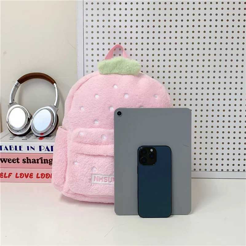 2025 New Classic Solid Color Plush Sweet Backpacks for Women High Quality Interior Zipper Pocket Large Capacity School BagsW251020