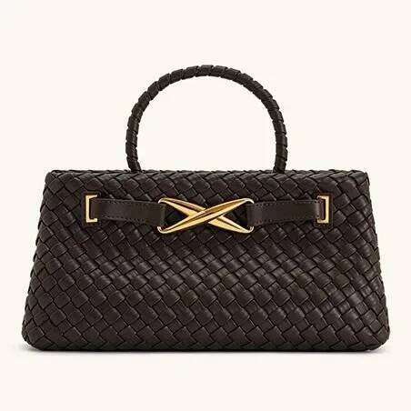 Handwoven Large Capacity Women's Handbag Fashionable Horizontal Style Shoulder Crossbody Bag Soft Polyester Lining PU Material