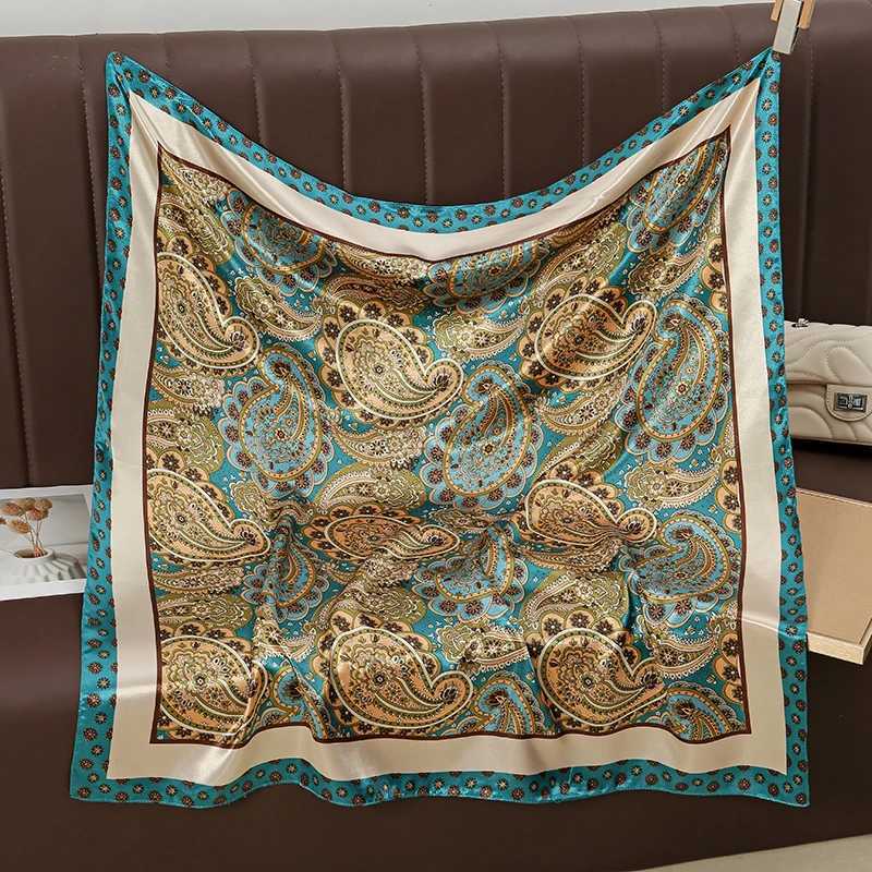 9090cm High Quality Silk Scarfs Cashew Patter Printed Handkerchi Square Scarfs Silk Bandana for Wen Bag AccoriesW251021