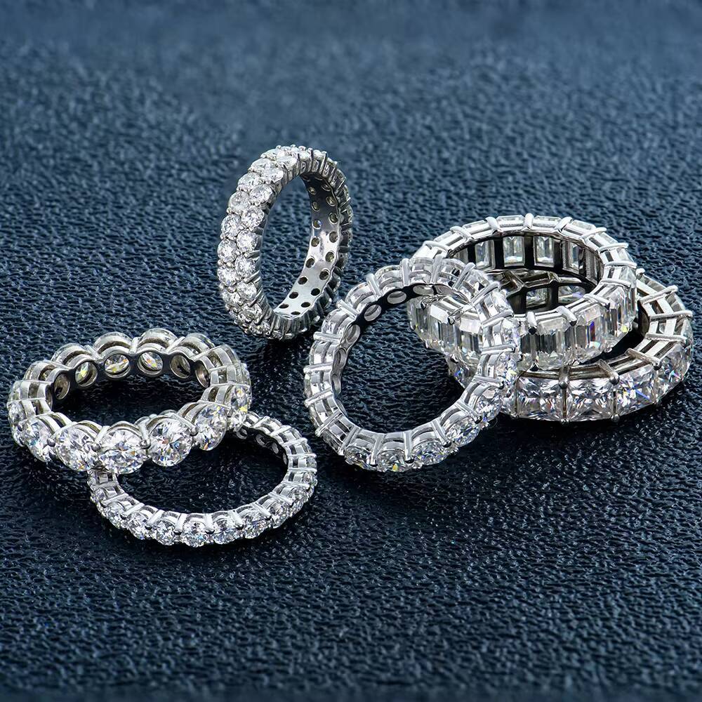 Iced Out S925 Silver Princess Emerald Round Cut Vvs d Color Mossanite Moissanite Diamond Hip Hop Tennis Ring for Men and Women