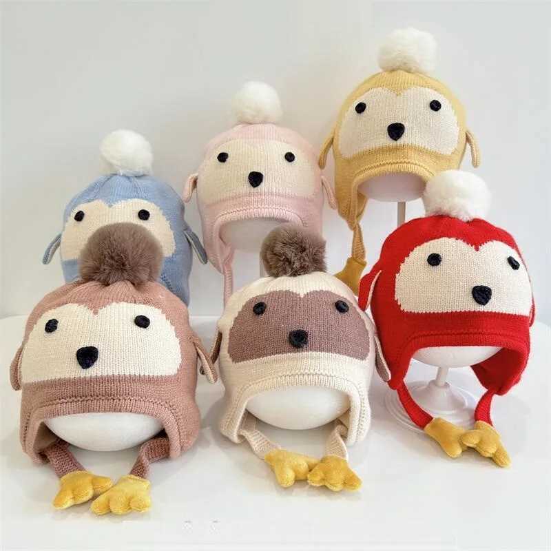 Kids Boys Girls Knitted Hats Cute Penguin Shape Elastic Beanies Warm Ear Protection Cap for Autumn Winter Toddlers Fascinators J251021