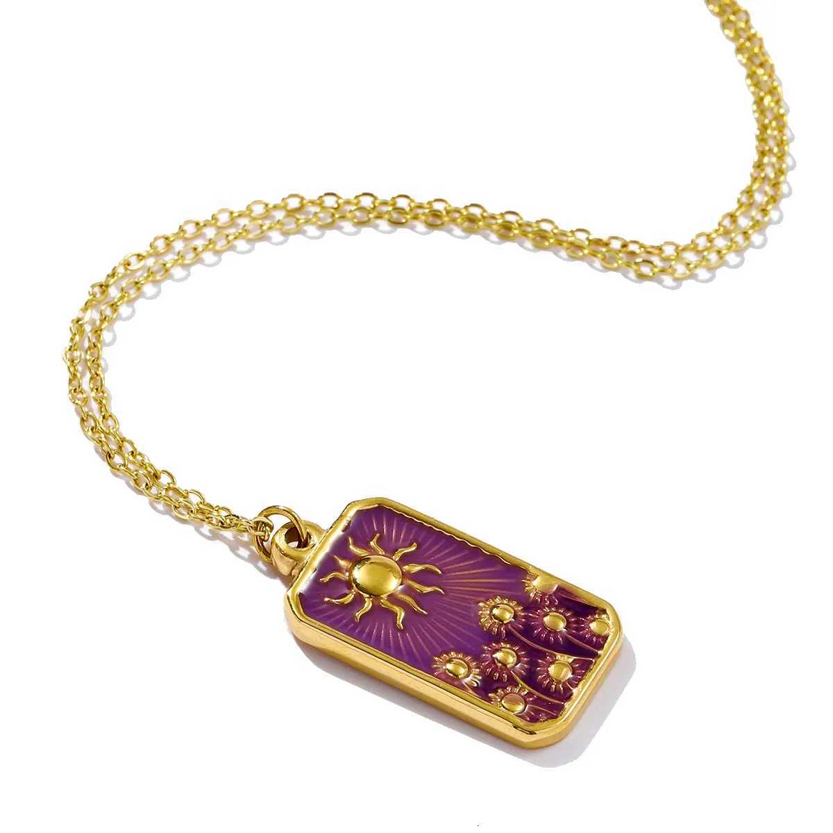 14K Gold Color Waterproof Stainless Steel Square Sunflower Sun Charm Necklace Pendant Choker Jewelry for Women Daily Wear XJ250717