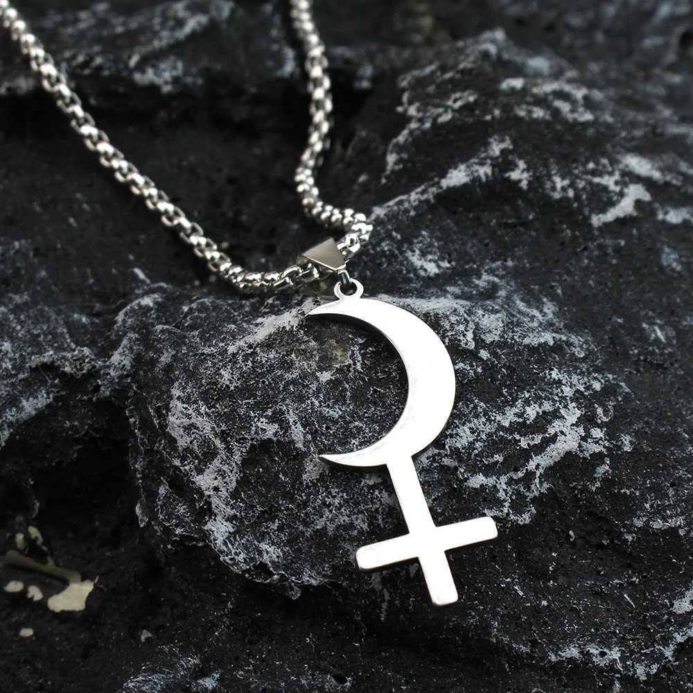 Silver Color Moon Cross Lilith Symbol Pendants Necklace For Women Stainless Steel Charms Astrological Symbol Sign Amulet JewelryXJ251018