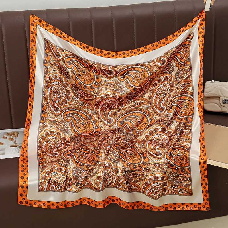 9090cm High Quality Silk Scarfs Cashew Patter Printed Handkerchi Square Scarfs Silk Bandana for Wen Bag AccoriesW251021