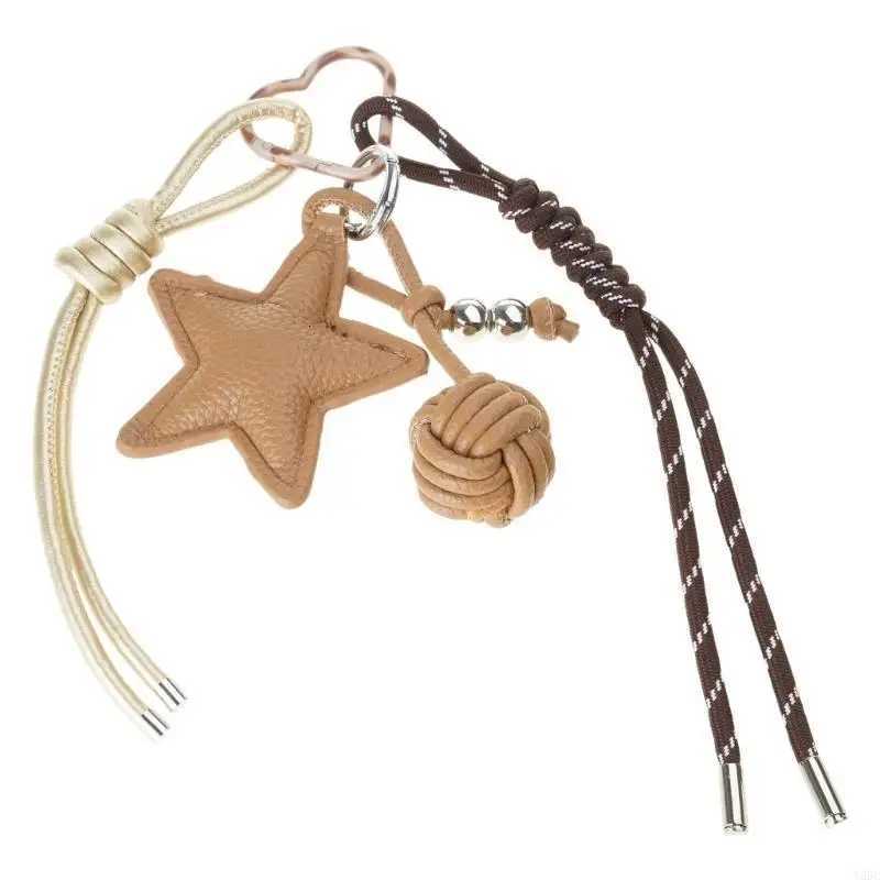 Y55C Classical Brown or Khaki Leather Star Charm Key Ornament For Bags And Accessory W251021