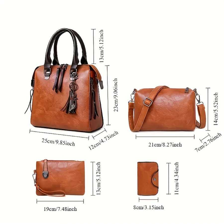 Women Composite Tassel Bag Luxury Leather Purse Handbags Famous Brands Designer TopHandle Female Shoulder Bag 4pcsset Z251018