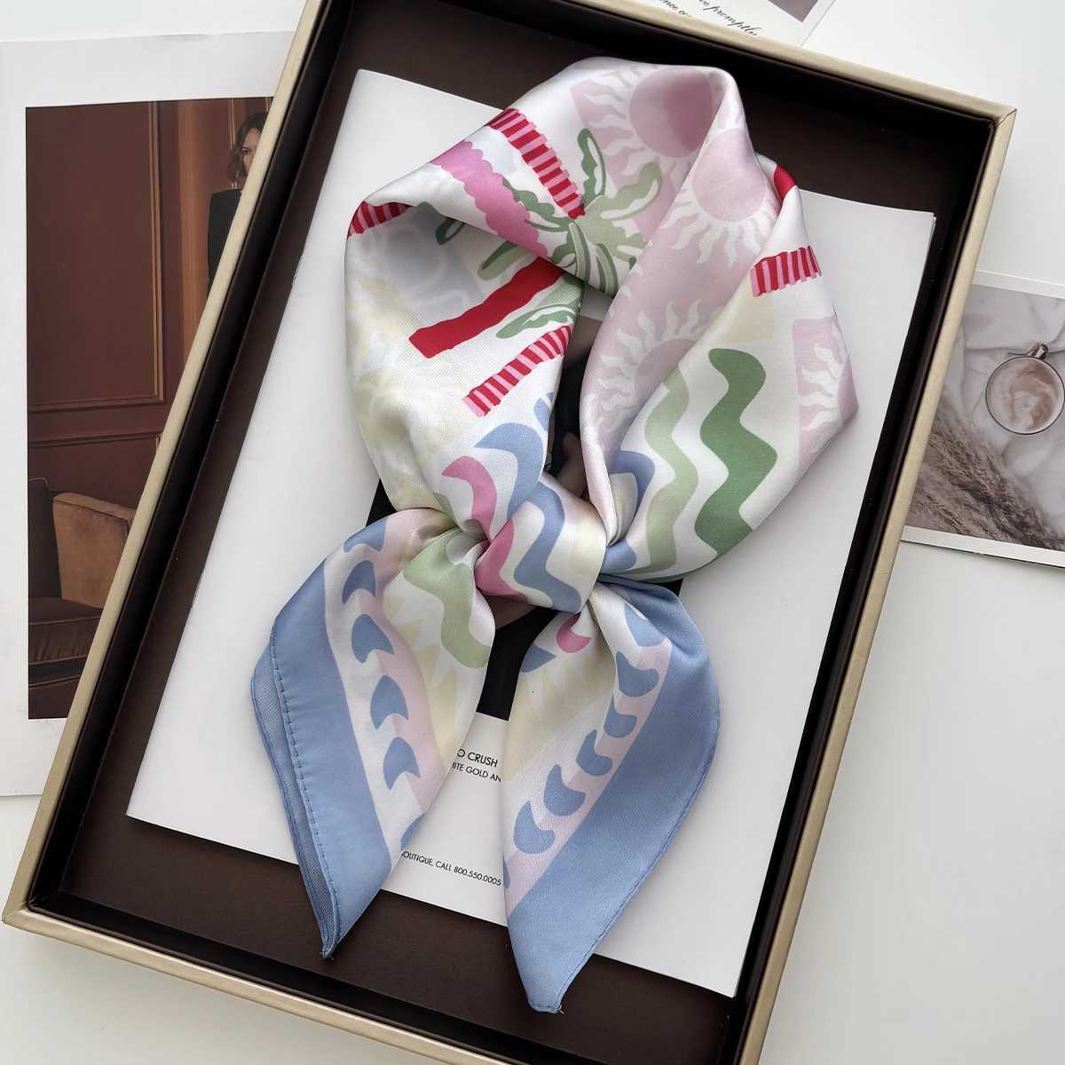 Clock Pattern Luxury Square Scarves Wens Satin Scarf Bandana Neckerchi Neckties Haiands Bags Foard ShawlW251021