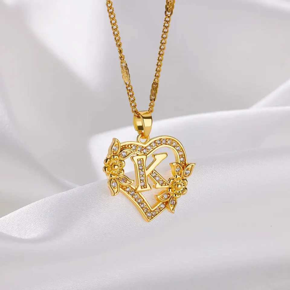 Heart Initial Letter Necklaces For Women Gold Color Stainless Steel Chain A-Z Alphabet Pendant Necklace Birthday Jewelry Gift XJ250717