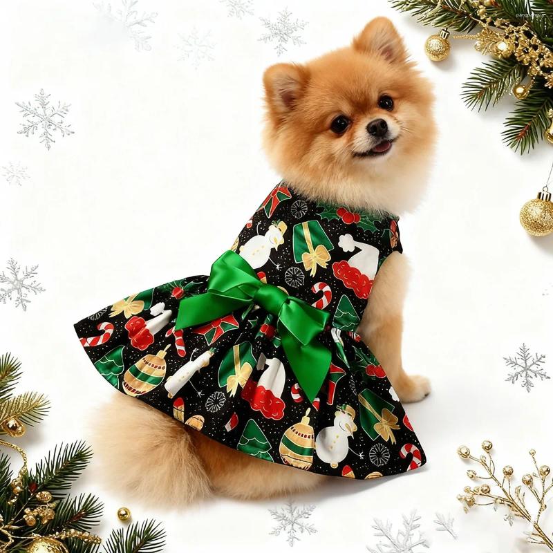 Christmas Pet Clothes Round Neck Sleeveless Printed Dress Santa Claus Snowflake For Small Medium Large Dogs Year Present H260129