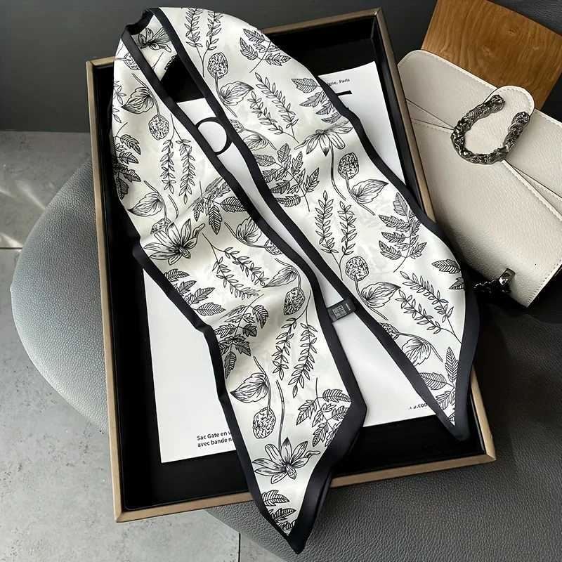 Double Sided Plant Print Scarf Luxury Brand Slender Neckerchief French Elegant Inelastic Neck Scarf Hairband W251021