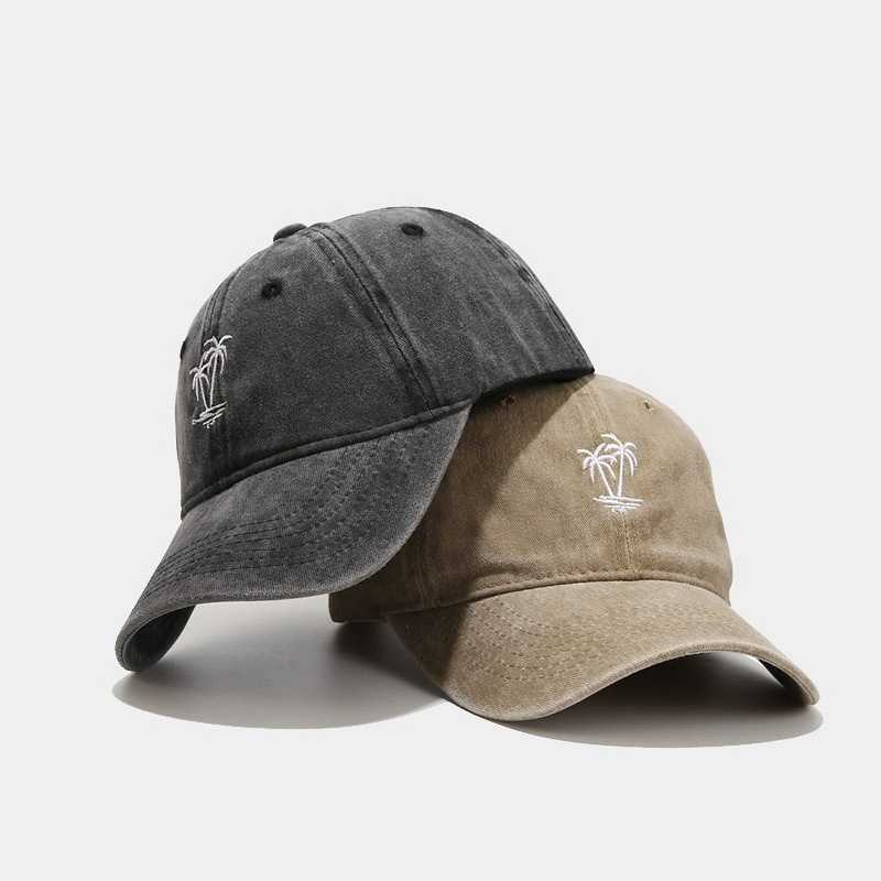 New Coconut Embroidered Washed Duck Tongue Cap Womens Curved Brim Used Baseball Cap Mens Fashion H251020