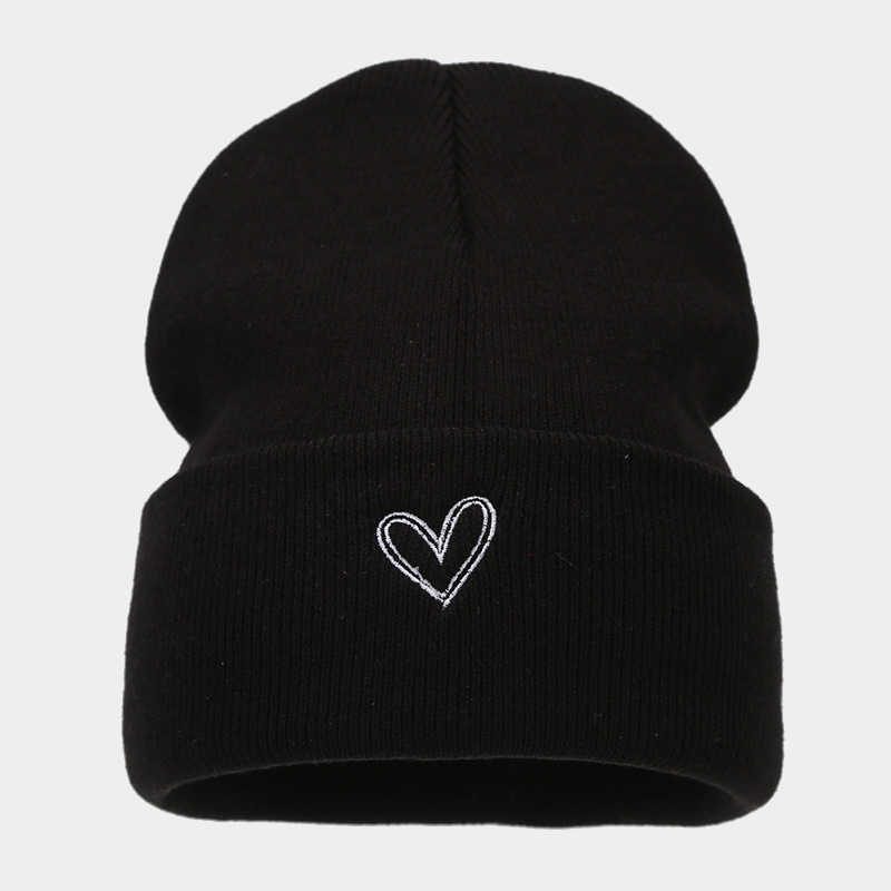 Large Thickened Heart Embroidery Acrylic Knitted Hat Autumn Winter Fashion Versatile Cold Hat Unisex Beanie Trendy H251020