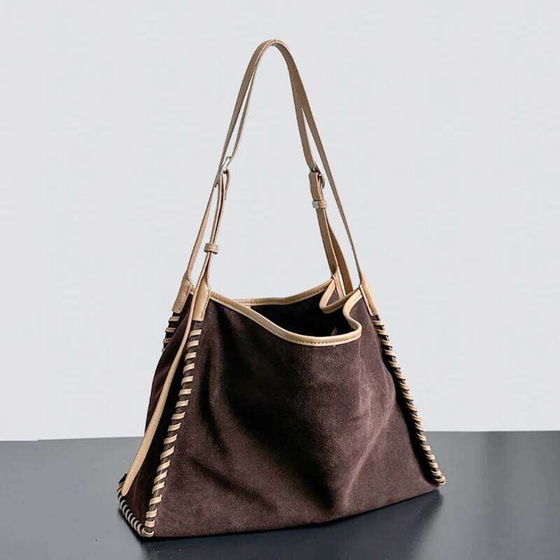 Suede Woven Tote Women's Autumn And Winter New Niche Design Vintage Soft Relaxed Large Capacity Fashion Handbag Shouder Bag 251021