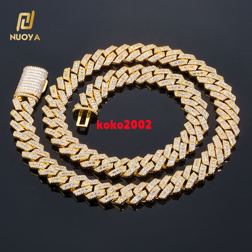 NUOYA 14MM Heavy Cuban Link Chain Necklace Mixed Inlay Baguette Round CZ Prong Set Iced Out Hip Hop Jewelry