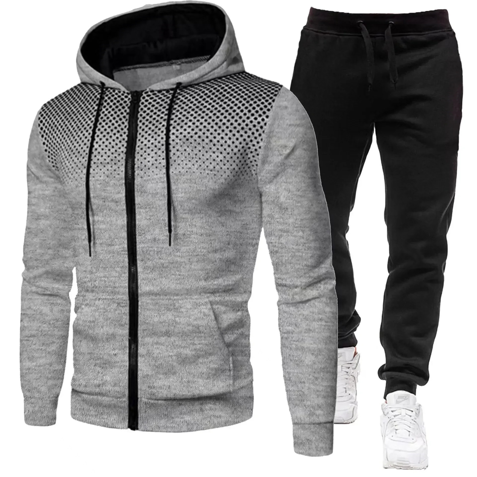 Fashion Print Tracksuit for Men Zipper Hooded Sweatshirt and Sweatpants Two Pieces Suits Male Casual Fitness Jogging Sports Sets 251021