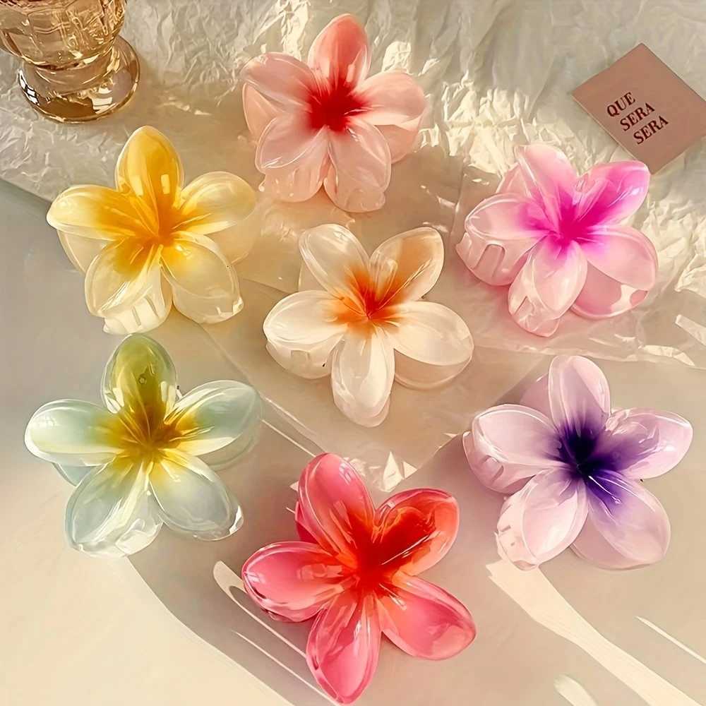 6pcs Hawaiian Gradient Hair Clips Small Flower Hair Claws Crab Barrettes Fashionable Headwear Accessories for WomenW254021
