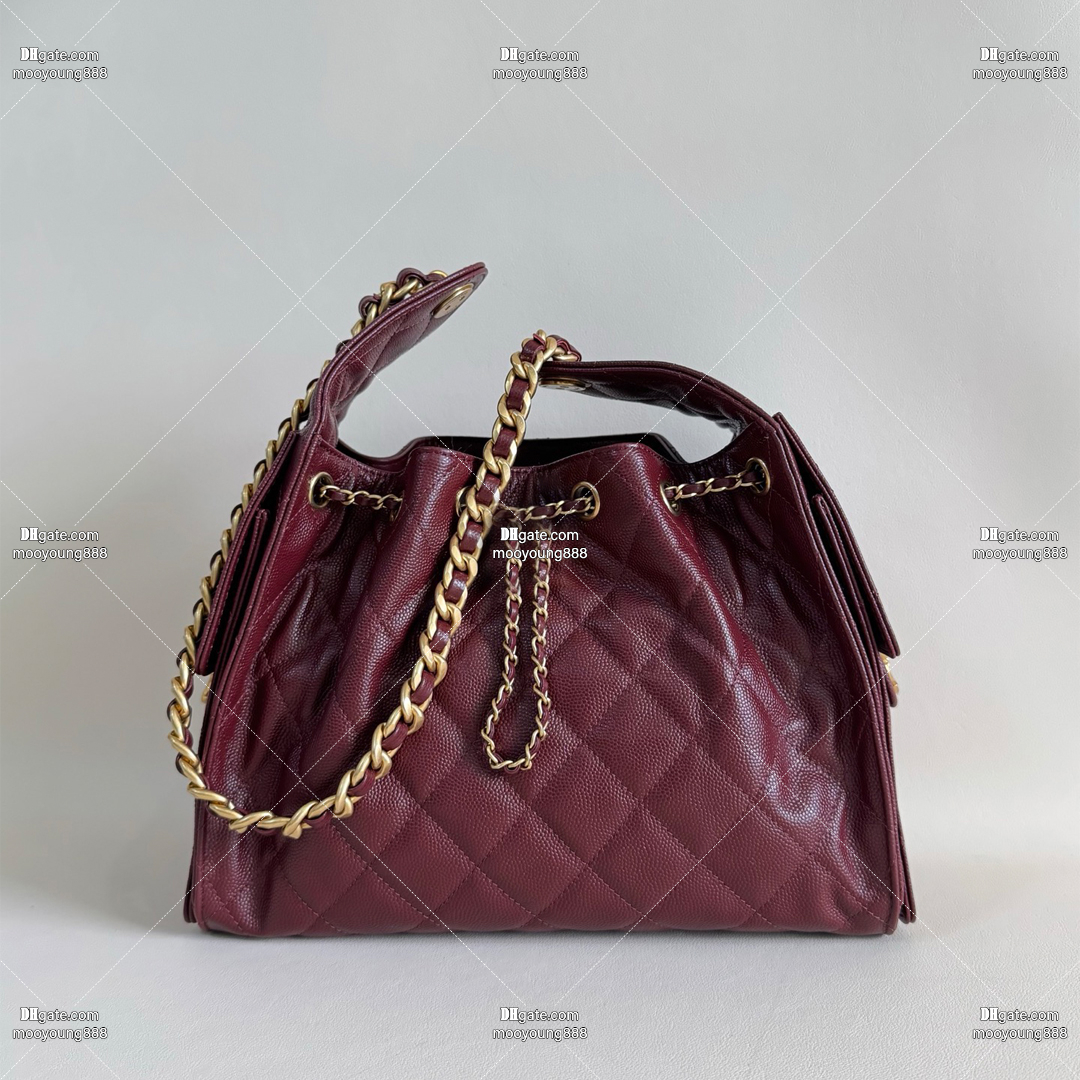 12A Upgrade Mirror Quality Designer 25 Hobo Bag Quilted Shopping Bags Caviar Leather Handbags for Travel Luxury Shoulder Chain Bags Burgundy Purse