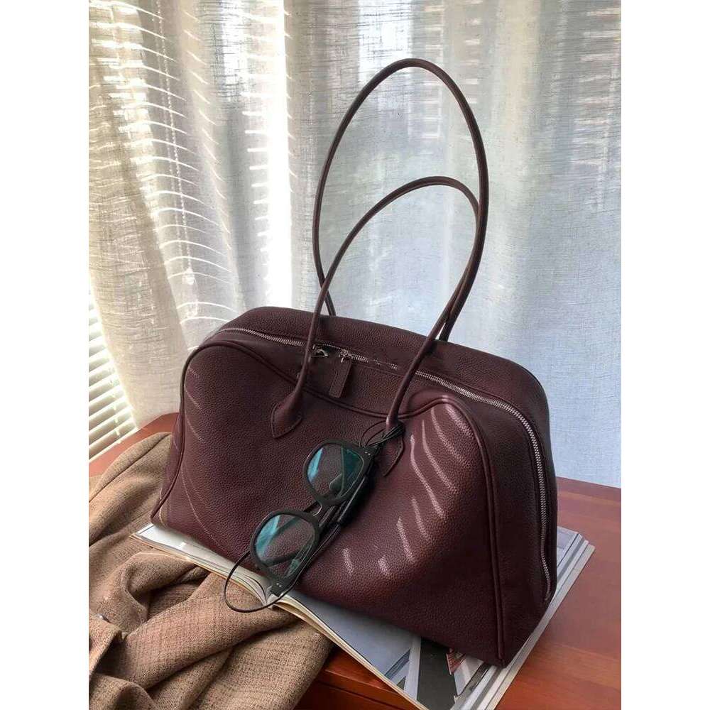 Leather Large Capaci Tote Women's 2025 New Retro Commuter Single oulder Bowling Boston Bag Casual Simple Sle ex