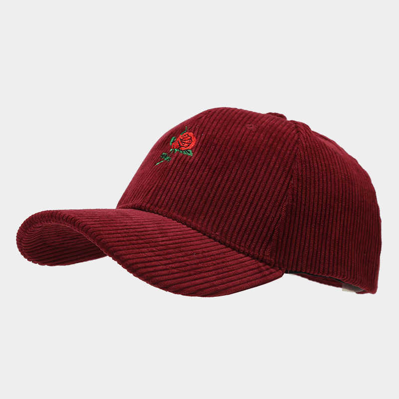 Valentines Day Fashion Rose Embroidery Corduroy Baseball Cap for Women Trendy Spring Outdoor Travel Sunshade Duckbill Cap H251020