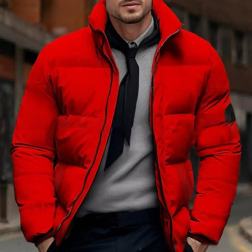 Men Quilted Jacket Solid Color Stand Collar Long Sleeve Zipper Closure Cotton Coat Thickened Jacket Down Cotton Puffer Outwear 251028CJ