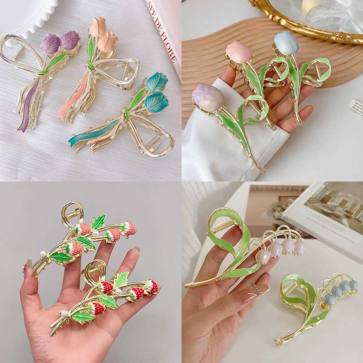 Womens Alloy Claw Hair Clips Antiskid Shark Clips Plate Hair Grab Clips Flower Hair Clips Girls Daily Hair AccessoriesW254021