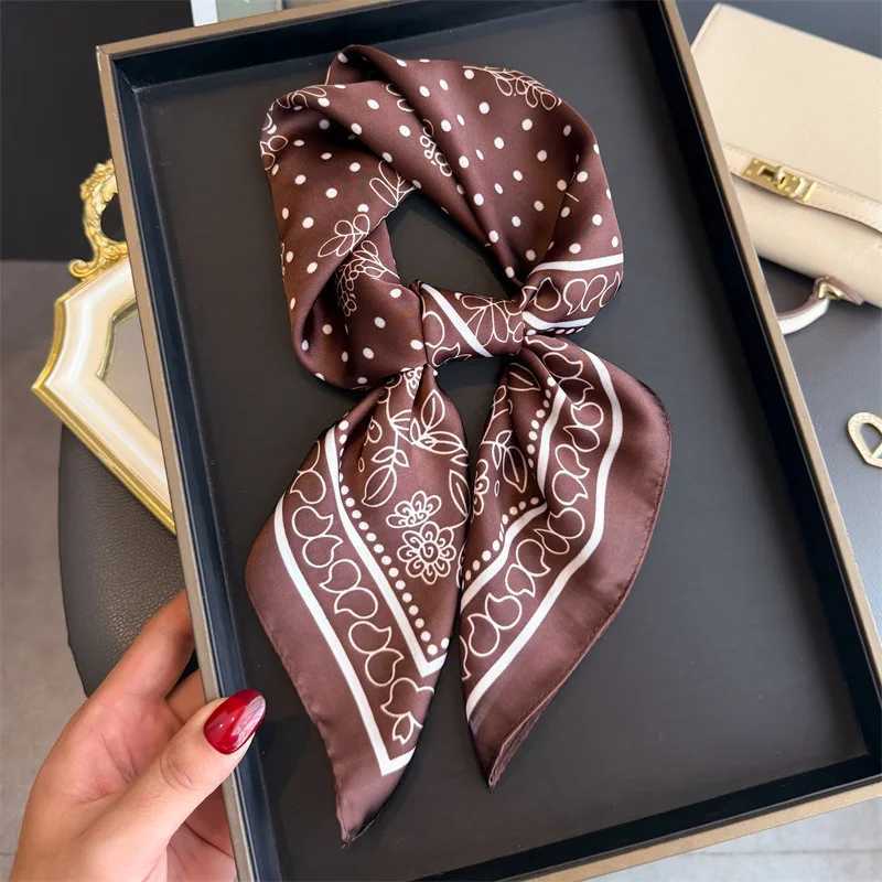 70cm Polka Dot Floral Printed Scarf Womens Autumn and Winter Soft Satin Scarf Fashionable Warm Shawl Neck Protection W251021