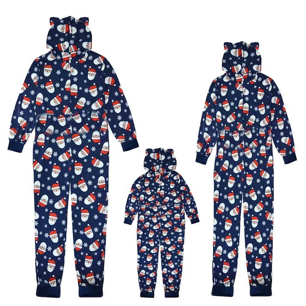 New Christmas Family Matching Pajamas Santa Print Hooded Zipper Jumpsuit Adults Kids Matching Clothes Onepiece Romper Xmas Look L25102175T3