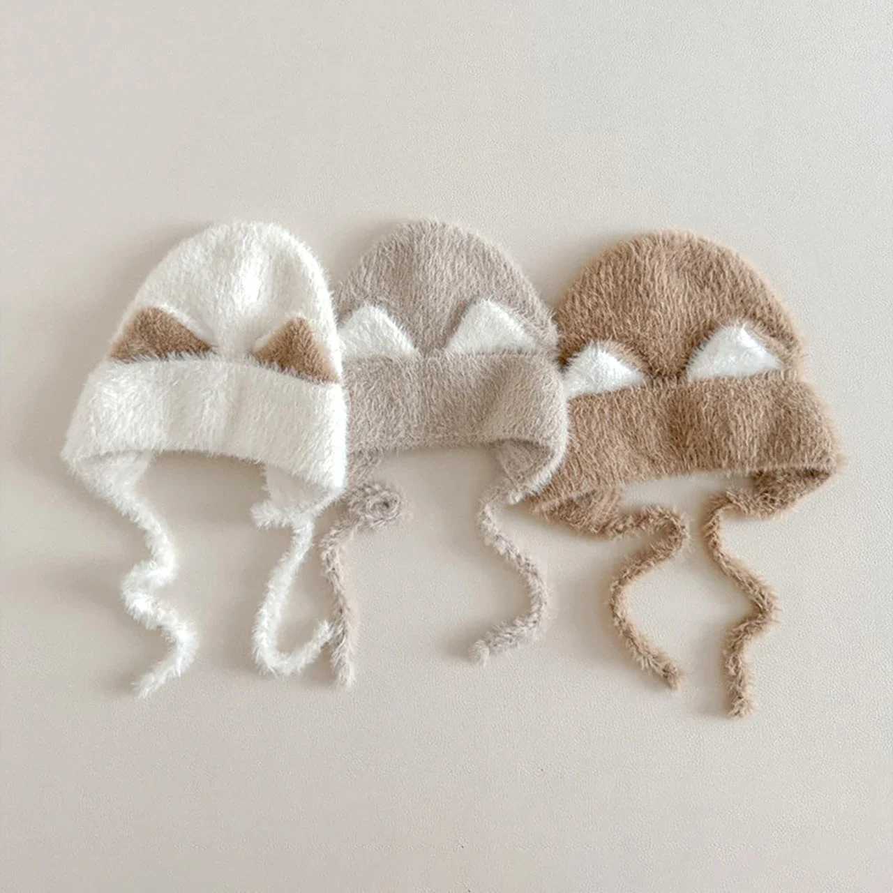 Cute Cat Baby Ear Protection Cap Winter Warm Thick Fur Knit Hat Solid Color Cartoon Kids Boy Girls Plush Hats J251021