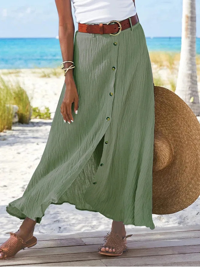 Summer Fashion Button Solid Color Halfbody Skirt Halfbody Skirt Split Aline Package Hip Midwaist Long Skirt 251013