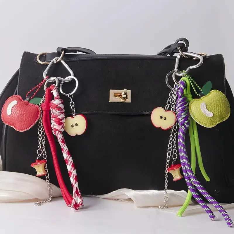 1 Piece Leather Apple Backpack Pendant DIY Decoration Creative Weaving Rope Fruit Keychain Bag Accessories W251021
