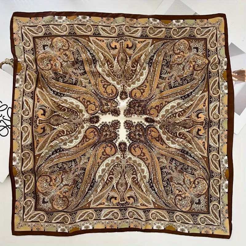 New Paisley Houndstooth Printed Square Scarf Coffee Color Thin Smooth Neck Scarf Vintage Style Sunscreen Headscarf For Women W251021