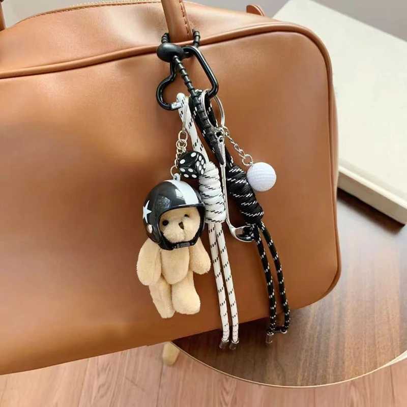 Cute Helmet Bear Bag Pendant Woven Rope Heart Phone Key Ring DIY Bag Accessories J251121
