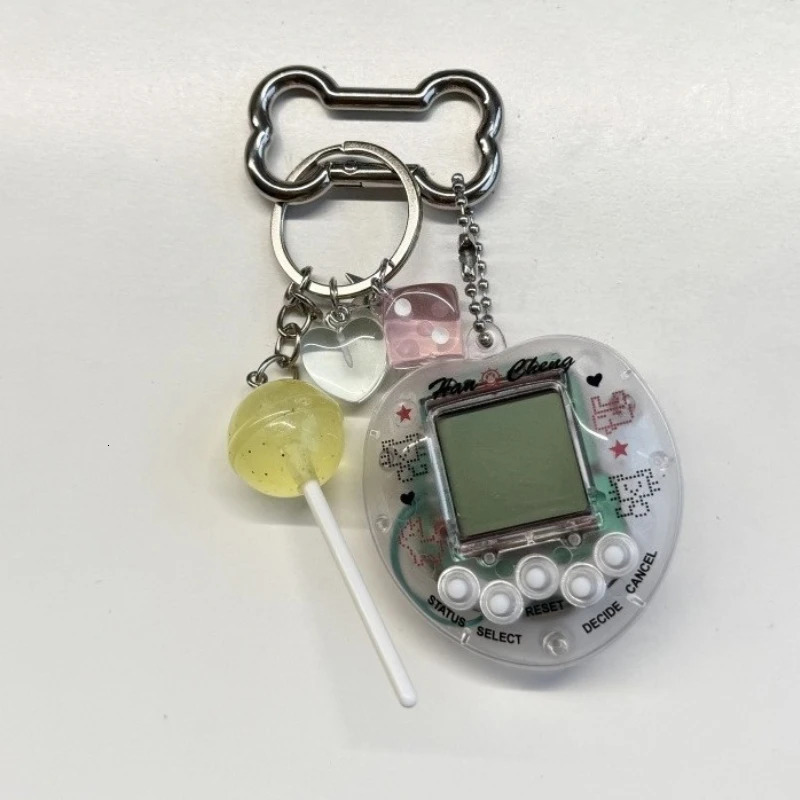 Korean Fashion Rainbow Game Console Bone Keychain Kawaii Harajuku Charm Y2K Crystal Heart Lock DIY Bag Pendant Keychain Vintage 251015