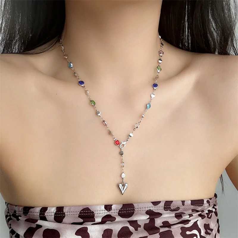 Trendy Gold Silver Color Glass Long YShaped Heart Necklace Metal Collarbone Chain Party Bohemian Body Party Jewelry GiftsXJ251018