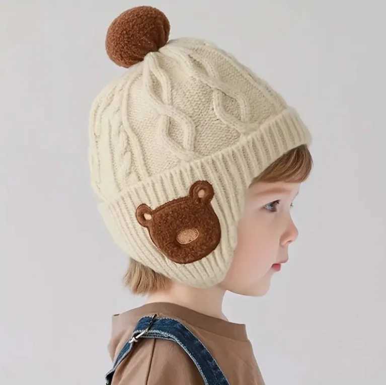 Boys and Gilrs Winter Hat Thick Warm Knit Beanie with Ear Flaps Stretchy Fit for Outdoor Activities J251021