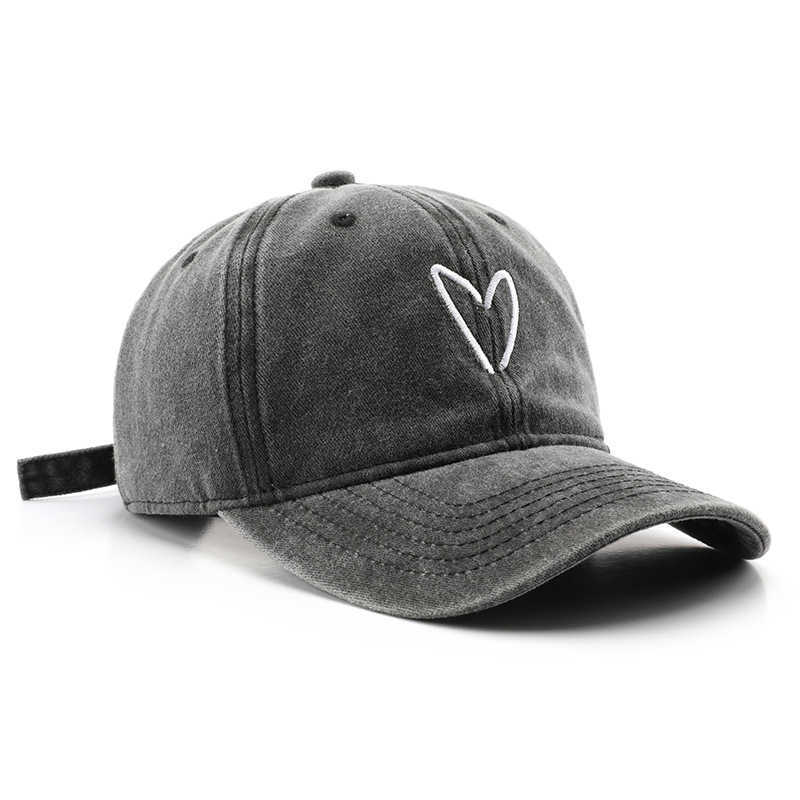 Unique Womens Washed Vintage Heart Embroidery Baseball Cap Outdoor Mens Sun Protection Visor Cap H251020