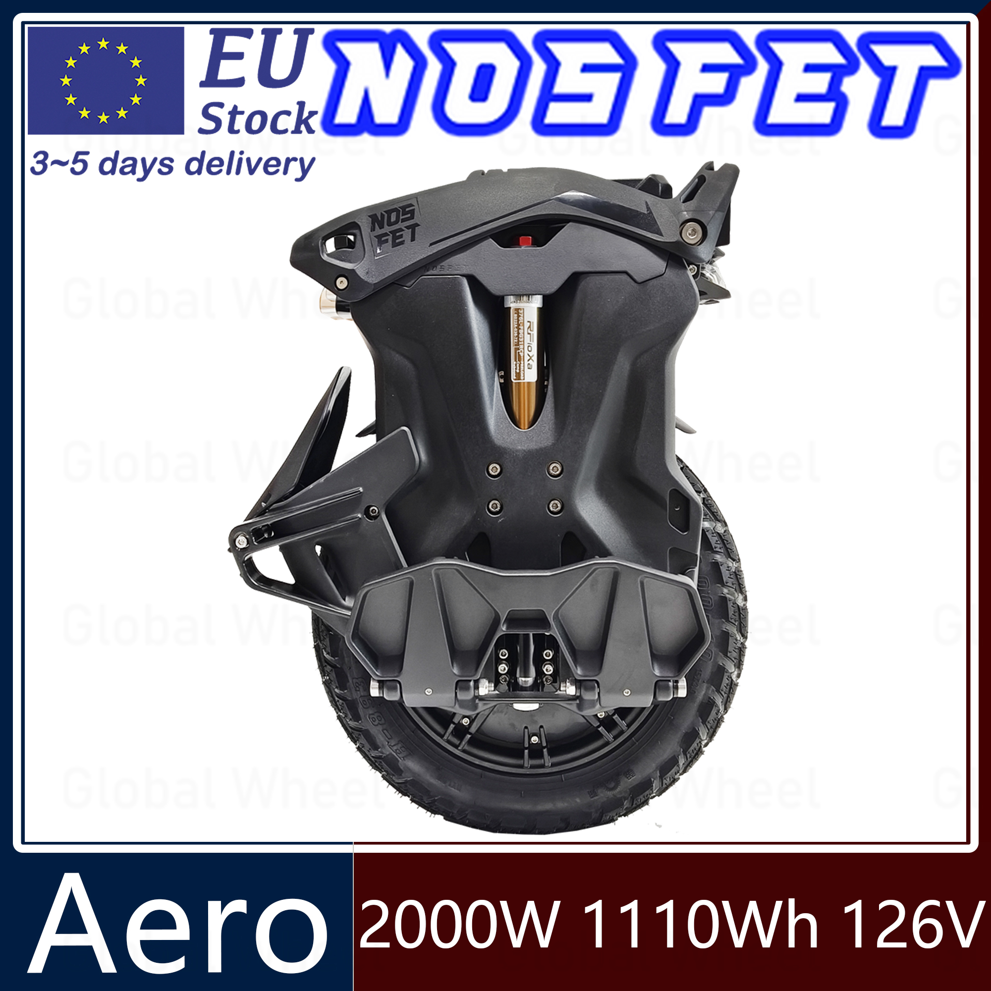 2025 NOSFET AERO 126V 1110Wh 50S Battery 2000W Motor 14inch Tyre Self-balancing 70mm Suspension Speed 55km/h One Piece Magnesium Alloy Electric Unicycle