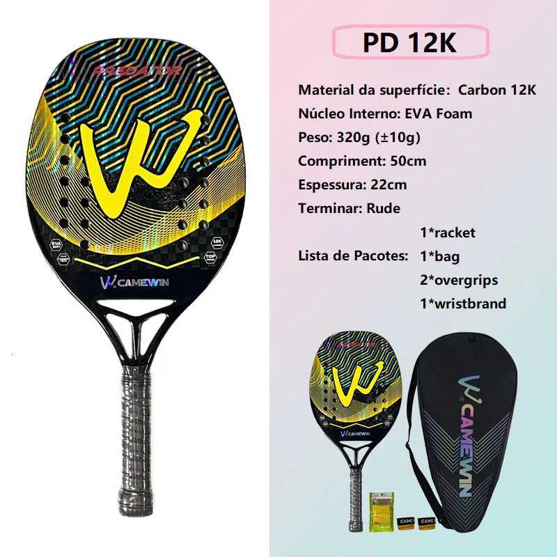 2K Beach Tennis Racket Camewin Full Carbon Fiber Frame Holographic Feminino Masculina Kit Rude Surface Treatment With Bag W251021
