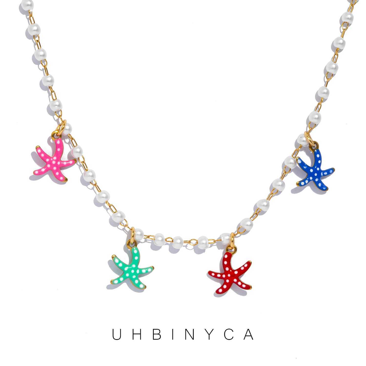Colorful Starfish Pendant Pearl Necklace for Women Summer Beach Coastal Boho Hypoallergenic Stainless Steel Jewelry Gift XJ250717