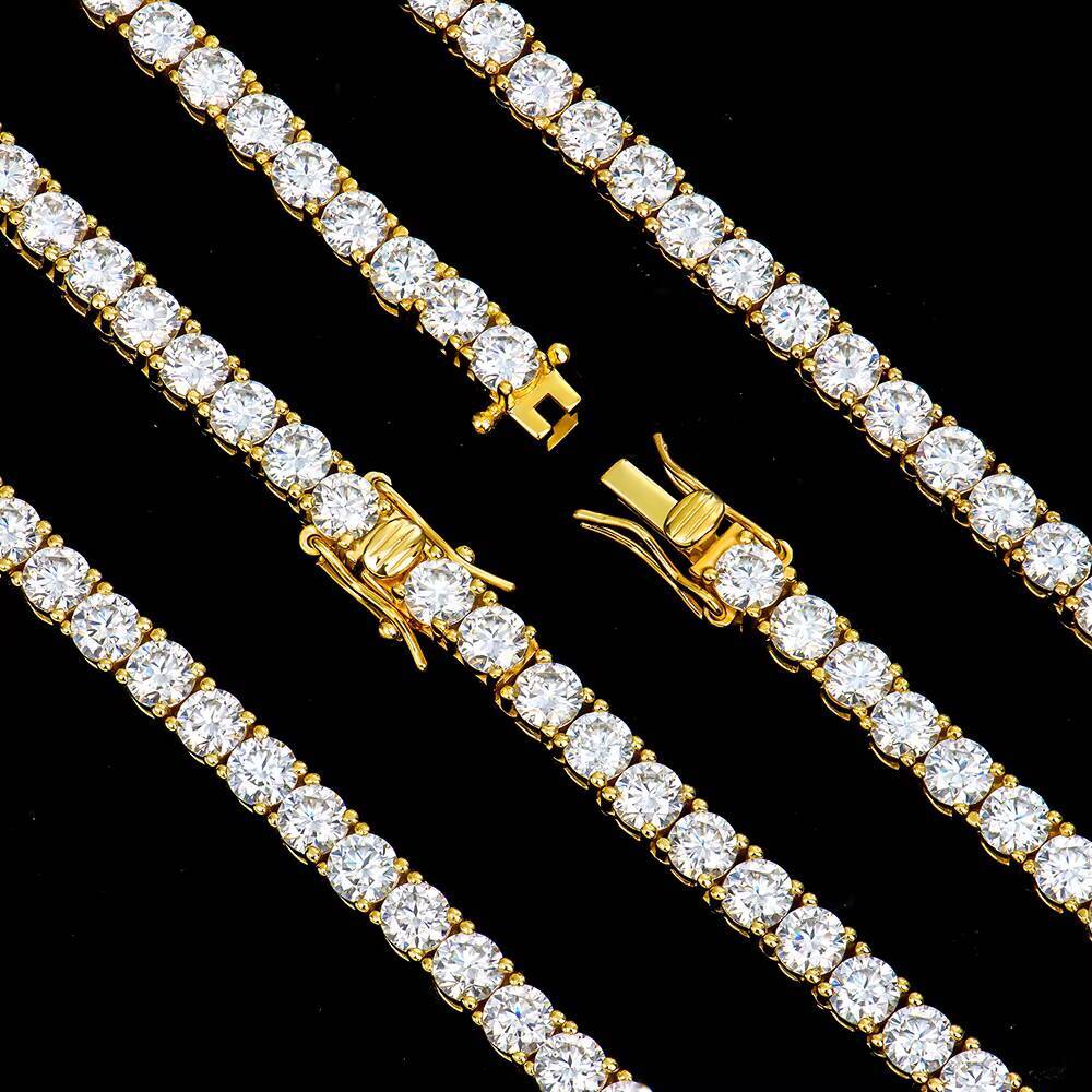 Cheap Custom Set 4mm 1624in Tennis Gold Plated Vvs Mossanite Moissanite Chain Men Hip Hop S925 Tennis Necklace with Certificate