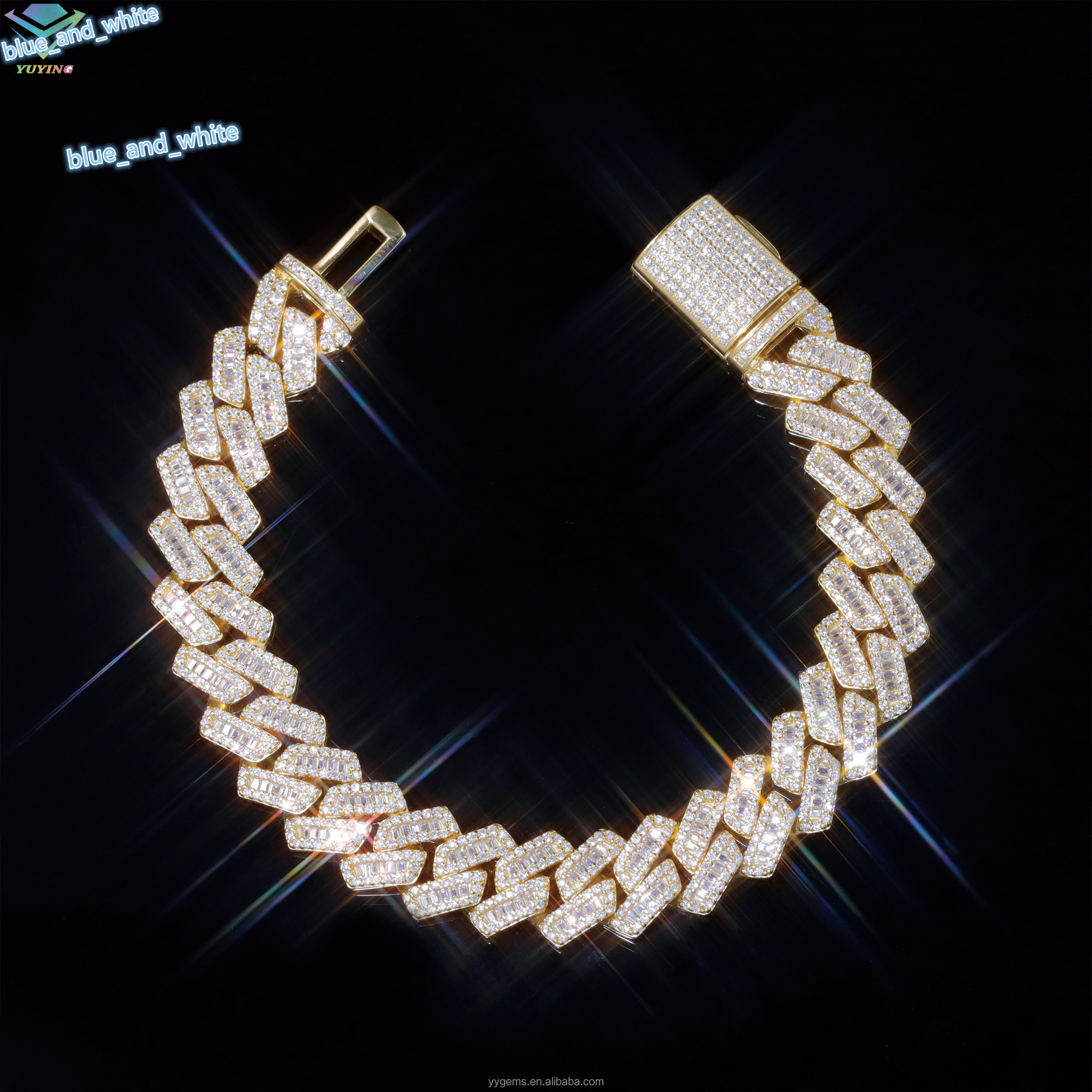 VVS Baguette Diamond 925 Silver Mans Cuban Bracelet with 18k Gold Plated for Hiphop Moissanite Jewelry