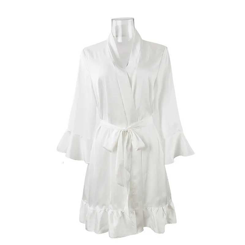 Womens Satin Nightgown Imitation Silk Solid Color Lotus Leaf Edge Cuff Belt Mini Skirt Womens Casual Nightgown Y251104
