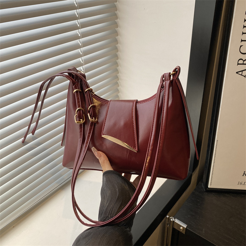 Fashion Gloss Solid Color Women's Shoulder Bag 1 Autumn/Winter New Designer Bag Simple Style Commuter Bag Luxury Handbag Small Tote Bag