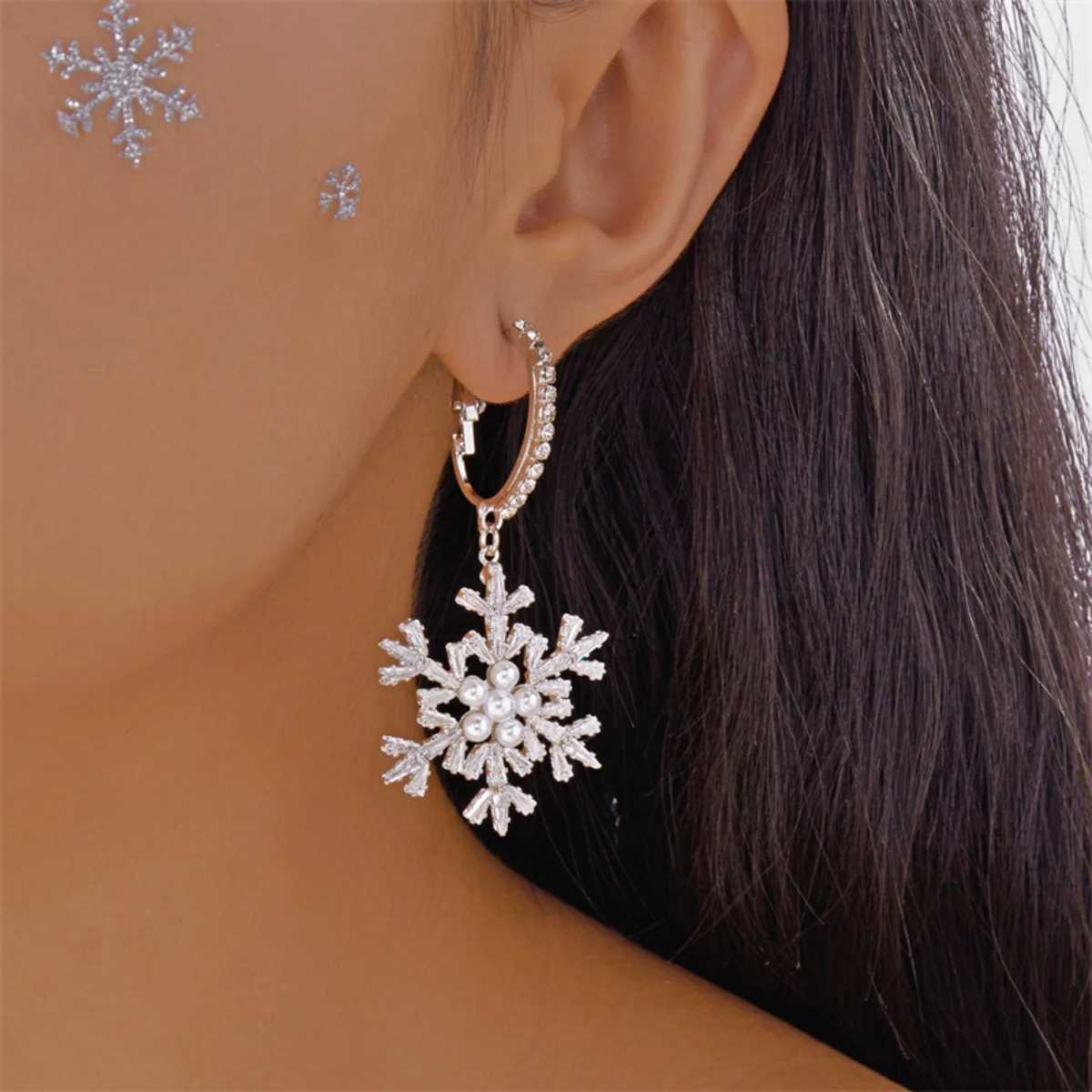 Holiday Snow Flower Drop Earrings Sparkling Zircon Imitation Pearl Snowflake Dangle Earring Christmas Jewelry Gift For Women Men J251021