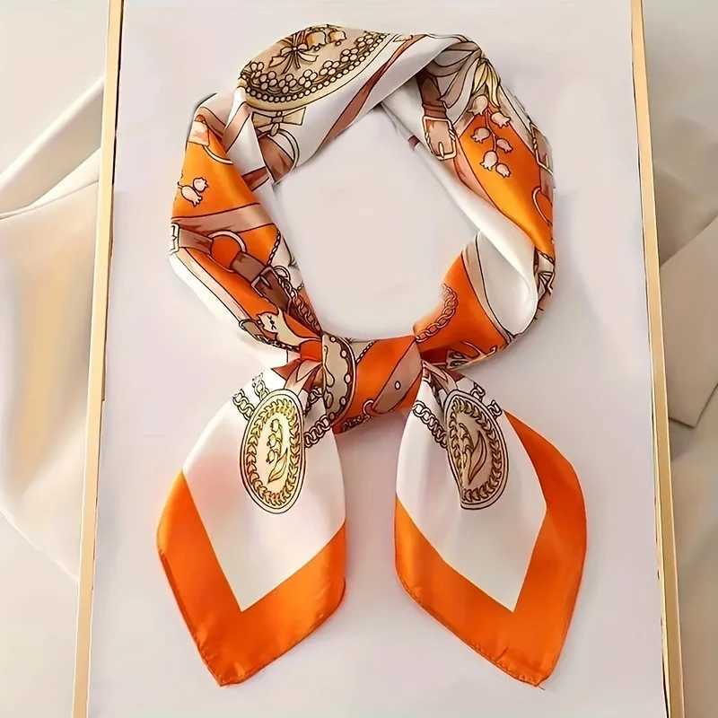 275 Chain Printed Square Scarf Elegant Thin Breathable Decorative Neck Scarf Orange Windproof Headscarf For Women W251021