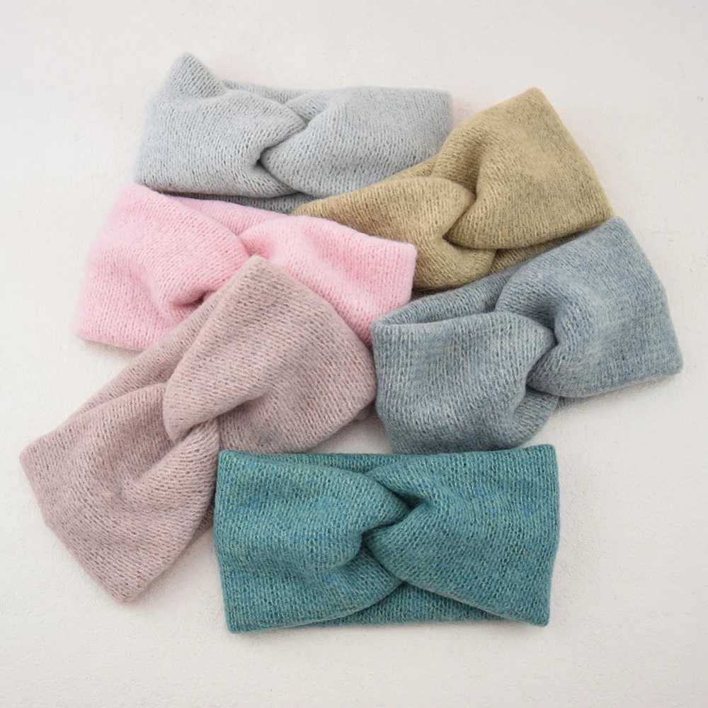 New Wool Knitting Cross Wide Headbands Winter Ear Warmer Soft Elastic Mohair Headwrap Turban For Women Girl Hair AccessoriesW254021