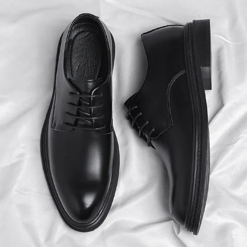 Black Round Toe Lace Up Mens Formal Shoes Spring Autumn Legitimate Leather Official 2025 Style Gentleman Trend Social Shoe Male 251021
