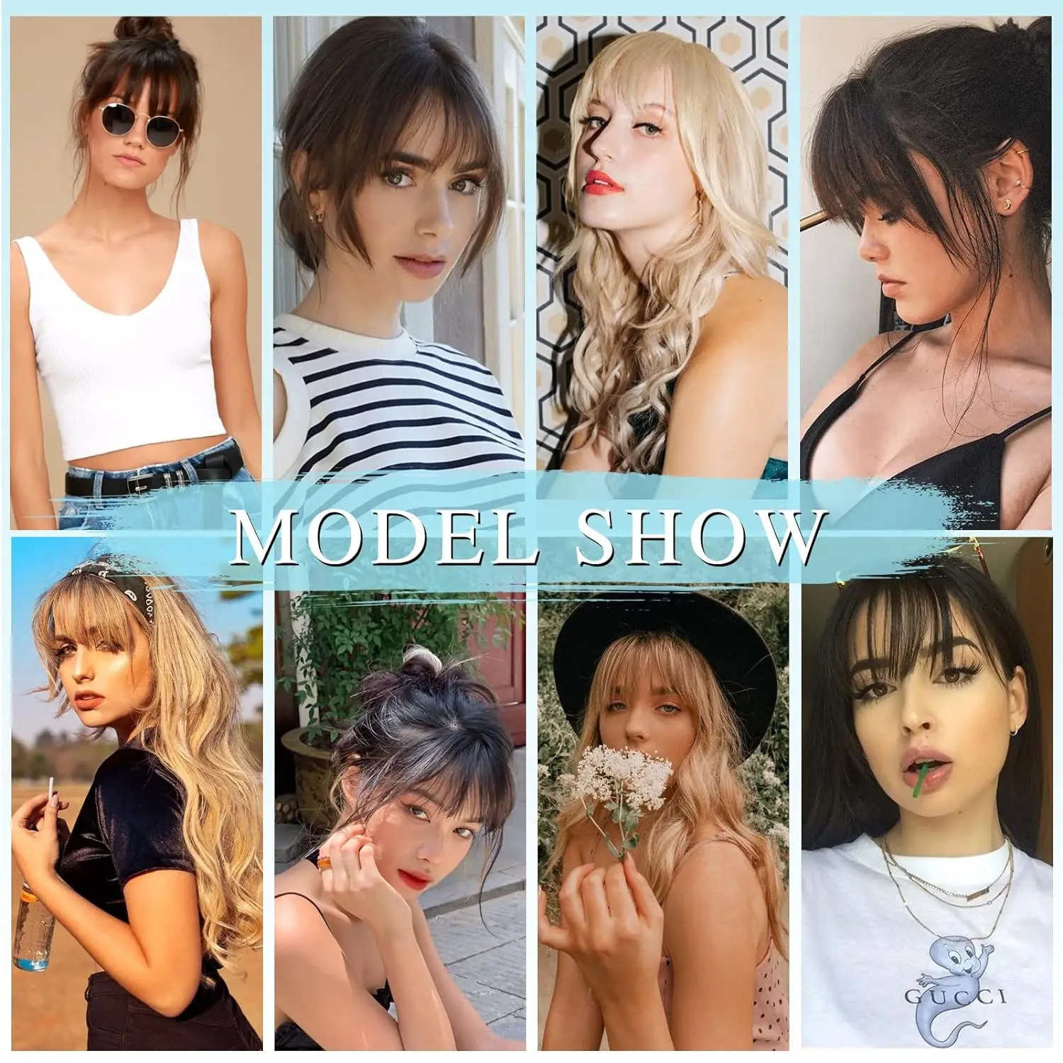 Synthetic Hair Wispy Bangs Clip in Hair Extensions Air Bangs Fringe with Temples Hairpieces for Women Curved Bangs Daily Party 251014