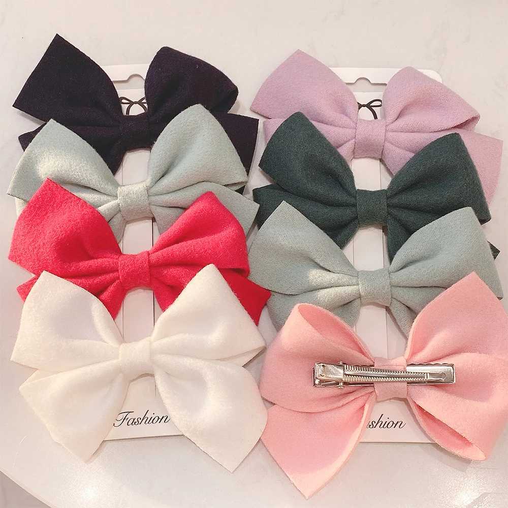4Piecesset Cute Girls Grosgrain Ribbon Hair Bows with Clips Solid Cotton Hair Clips for Children Headwear Kids Hair AccessoriesW254021