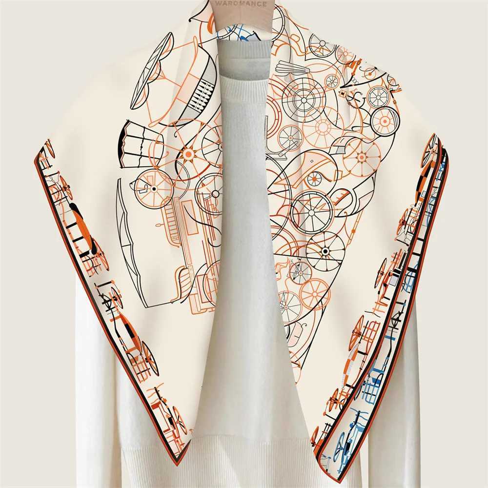 POBING Hand Rold Twill Silk Scarf Wen Horse Doub Print Square Scarves Wraps Echarpes Foards Fme Hijab 90CMW251021
